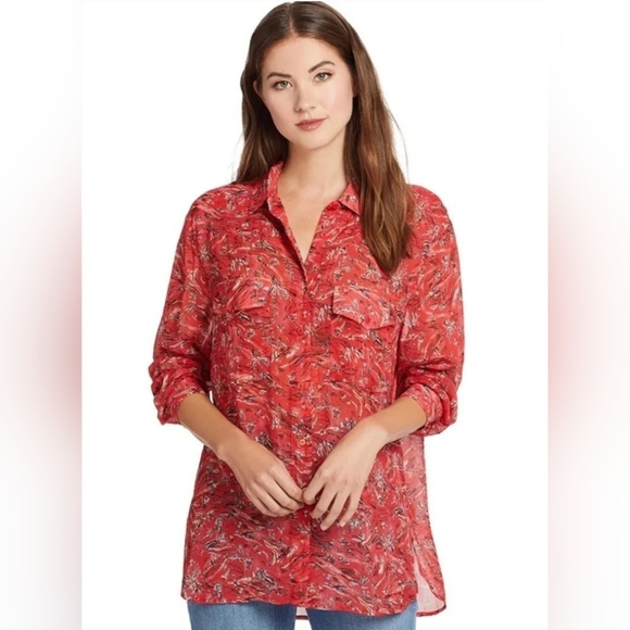 IRO Red Floral Pattern Button Down Shirt Blouse sz 34 STIRY 19W - Picture 1 of 10